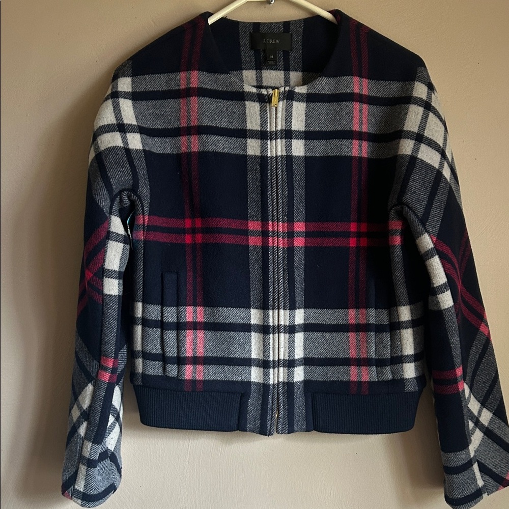 J Crew blue and white wool bomber jacket 💙🤍